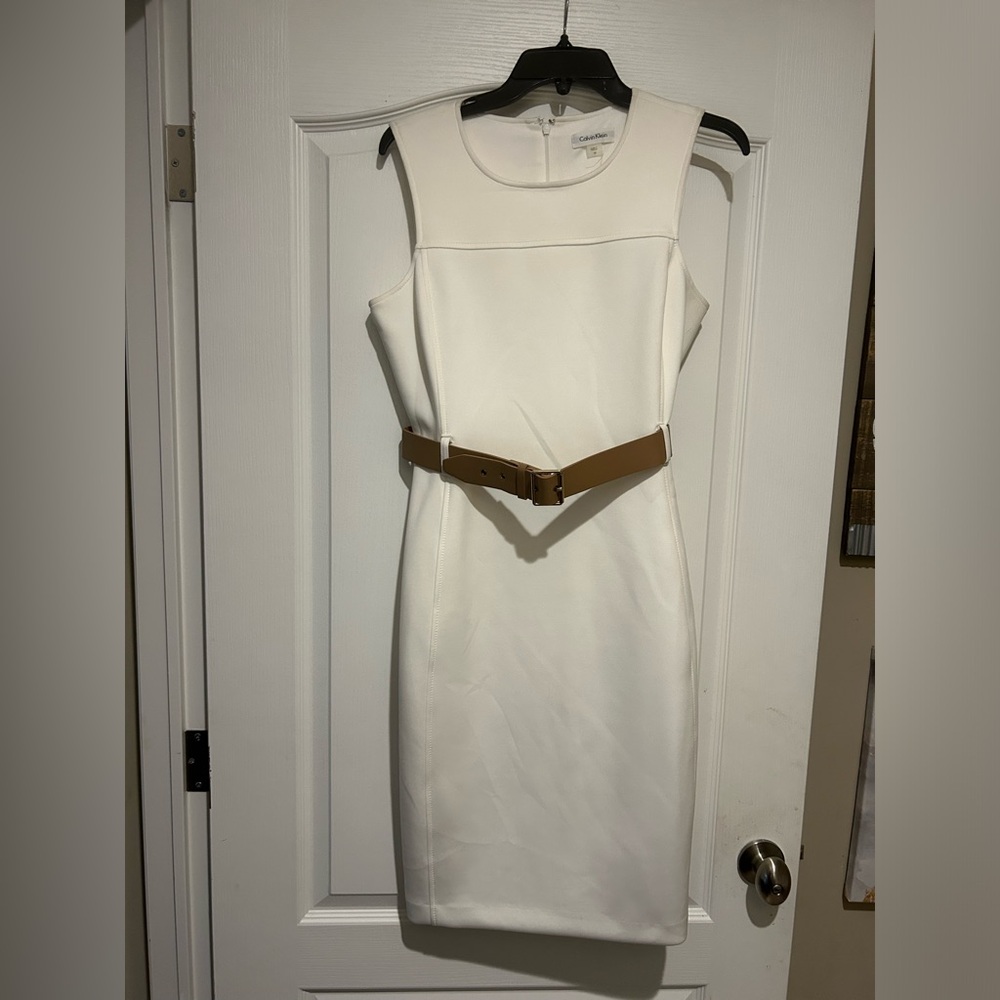 Calvin Klein Off White sleeveless belted dress size 10, brand new, never worn